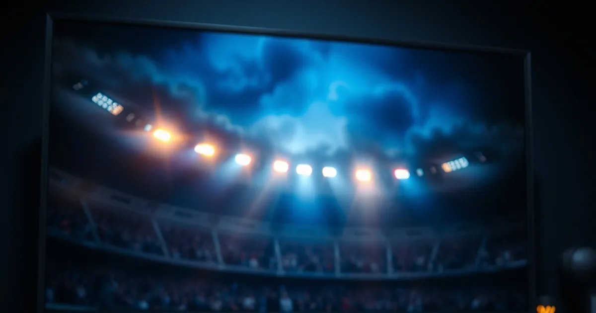 Dark home theatre setup at night showing a 4K TV, a set-top box connected by HDMI and Ethernet cables, and a router in the background